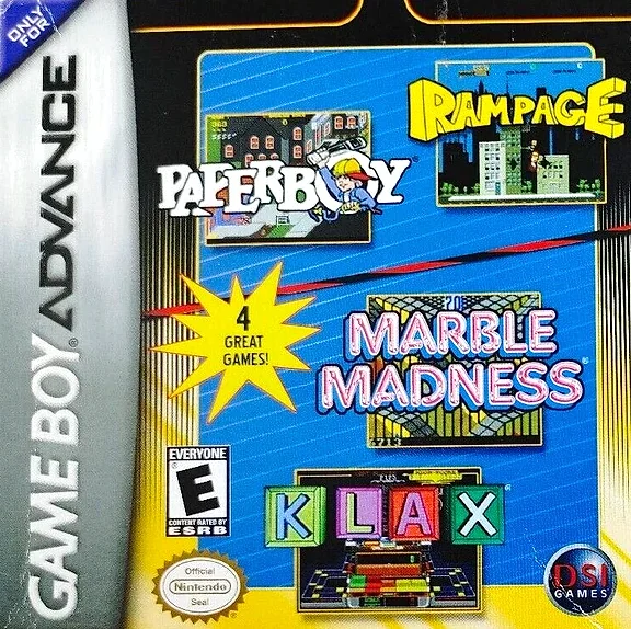 Paperboy, Rampage, Marble Madness, Klax Box Art