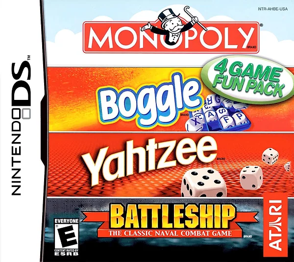 Monopoly / Boggle / Yahtzee / Battleship box art