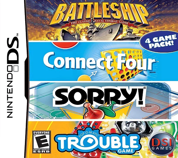 Battleship / Connect Four / Sorry / Trouble box art